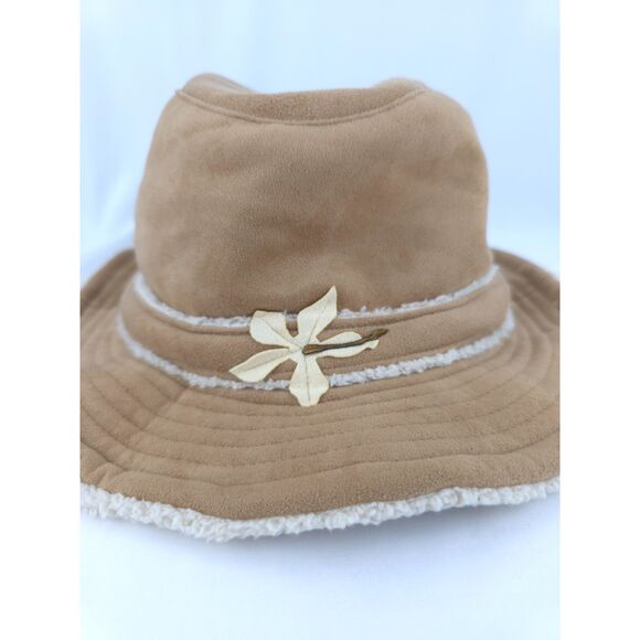 Y2K Styled Faux Suede Shred Alert Bucket Hat Wired Brim Hibiscus Flower - Picture 2 of 14